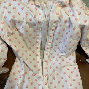 Chico's White Blouse with Red Shell Pattern